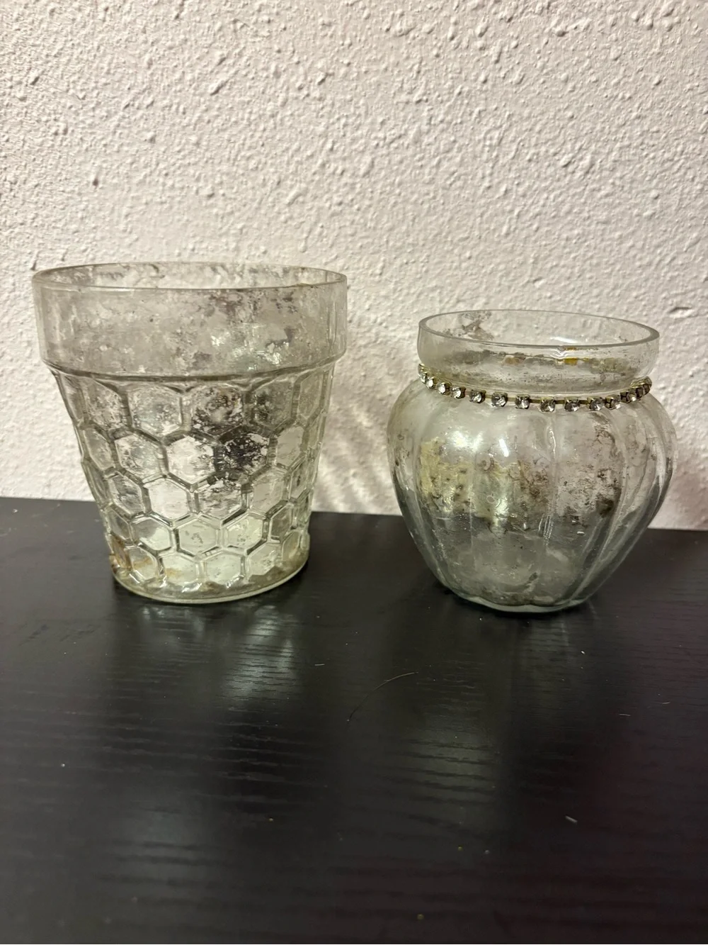 Mercury Glass Votive Candle Holders Set of 2 Rhinestone Wedding Decor